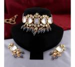 Gyaan Jewels Handmade Alloy Earring and Necklace Set Grey, White, Gold (Women) (Pack of 1) Free Size