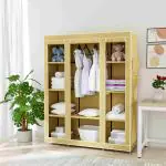 Cbeeso Portable wardrobe 3 Door 10 racks BEIGE