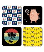 Whats Your Kick Badminton Inspired Printed Set of 4 Coasters with Beautiful Metal Stand