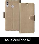Sbms Asus Zenfone 5Z Gold Artificial Leather Shock Proof Flip Cover