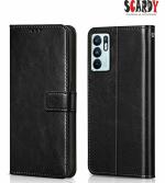 SCARDY OPPO RENO 6 PRO BACK COVER / LEATHER FLIP COVER / BLACK COLOR