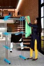 LOOT - LEY Clothes Drying Rack, Folding Dryer Hanger Storage Collapsible Garment Rack Standing Rack with Foldable Wings and Casters for Indoor Outdoor [ Made in India] 2 Year Manufacturer Warrnty
