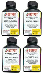 Dotpot TN3320 Toner Powder Bottle for USE in Brother HL-5440D / 5445D / 5450DN / 5470DW / 5470DWT / 6180DW, DCP-8110DN / 8150DN / 8155DN, MFC-8510DW / 8515DN / 8520DN / 8950DW Printers Pack of 4