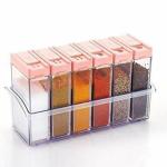 ZENOVATE Plastic Lightweight Portable Durable Functional Airtight Seal Transparent Slim Spice Jars 6 Pcs