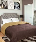 TIB Coffee And Golden Geometric Fabric Double Bed Comforter (300 GSM)
