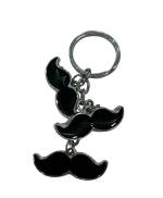 Suru Novelty mustaz Stylish Design Triple Moustache Metal Keychain Mooch Mustache Key Ring(Silver & Black)