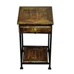 New Mughal Handicrafts Wrought Iron Wooden Bedside Table || End Table || Bar Stool || Sofa Side Table for Living Room/Antique Bedside Table (Burning Brown)