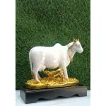 LETS CATCH UPP Handcrafted Gold Plated Resin Marble Dust Kamdhenu Cow and Calf Statue | Vastu Items for Home Bring Good Luck, Wealth, Prosperity, Health, and Peace | 12 Inch Height