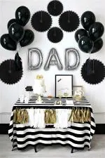 SPECIALYOU.IN Father's Day Decoration Items with Black balloons for decoration & DAD foil balloons for decoration | paper fan decoration set | Birthday decoration items for father - 14 pcs