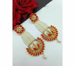 Gyaan Jewels Handmade Gold Plated Chandbali Earring Red (Women and Girls)
