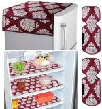 Kuber Industries Maroon Flower Design Fridge Mats Handle Cover And Fridge Top Cover (Set Of 3)