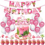 Zyozique 37 pcs Flamingo Theme Party Decorations Combo - Banner, CakeTopper, Cupcake Toppers, Balloons