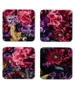 Whats Your Kick Flowers Beautiful Mix Flower Design Printed Set of 4 Coaster With Metal Stand