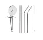 FIRST FRONT Stainless Steel SS Pizza Cutter With Stainless Steel Straw and (Multicolour, Pack of 2)