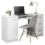 Madesa Home Office Computer Writing Table with 3 Drawers, 1 Door and 1 Storage Shelf, Plenty of Space, Wood, 136x77x45 Cm,White