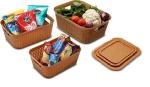 Nabhya Brown Plastic Storage Baskets with Lid Set of 3 (Pack of 3)