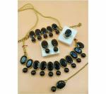 Gyaan Jewels Handmade Gold Plated Alloy Necklace, Maang Tikka, Earring and Bracelet Set Black (Women, Girls) Free Size