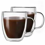 P-Plus International Coffee Mug - 500 ml Double Wall Clear Glass with Thick Handle - Great for Latte Cappuccino and Juice (Pack of 2)