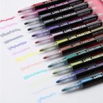 AMINIT Double Line Chisel Point Outline Pens,12 Colors Self-Outline Metallic Markers Glitter Writing Drawing Pens