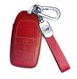 JVCV Toyota Innova Crysta and Fortuner Red Leather Lychee Pattern Key Cover