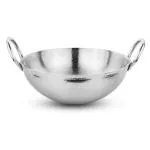 Prabha Stainless Steel Heavy Gauge Hammered Finish Kadhai, Kadai, Capacity 1.0 L, Size 170 MM