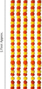 Party Midlinkerz Marigold Garland Artificial Flowers for pooja, Ladi, Hanging,5 Ft (Pack of 10)