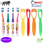 MAXI Oral Care Combo of 8-(4 Kids) Dolls Junior Toothbrush & (4 TC) 1 Number Tongue Cleaner