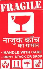 Blackdreams White, Red Hindi Handle With Care Dont Stack Or Drop Stickers - 4 X 6 Inch (Pack Of 200)