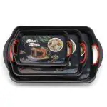UNICEPT Home Serenity Serving Tray Set of 3 Pcs, Deep Designed with Fine Handel - Large, Medium, Small (Color:Red,Black,Set of 3)