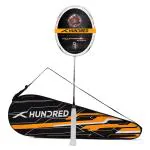 Hundred White, Black Carbon Fibre Flutter S Ctrl Strung Badminton Racket With Full Cover - One Size