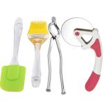 IDEAL PRIME Durable Stainless Steel Pizza Cutter Silicone Brush Cooking Tong Set Of 3 Steel Pizza Cutting Wheel Sansi Pakkad Cooking Tong Silicone Brush Kitchen Tools Set Pack Of 3