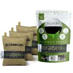 Dr. CHARCOAL Activated Carbon Air Purifier Bags To Deodorize, Dehumidify From Car, Bathroom And Kitchen, Classic Khaki (Pack Of 3 X 200 g)