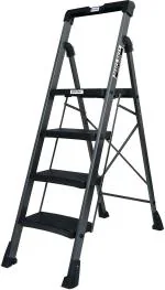 Plantex Heavy-Duty Mild-Steel Hulk Folding 4 Step Ladder for Home with Advanced Locking System - 4 Wide Step Ladder(Grey and Metallic)