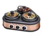 Pringle FW-1808, 3L, 210W, Slow Cooker with Ceramic Pot & Glass Lid, 3 Deep Pots (1L each), Copper