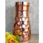 Indian Art Villa Copper Diamond Hammered In-built Glass Water Bottle 850 ml