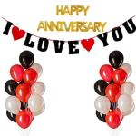 GROOVY DUDZ Happy Anniversary Decoration Kit Items Black Red white Combo Set , Balloons (32Pcs.)