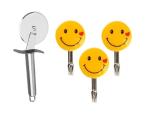 Blue Wonder Stainless Steel SS Pizza Cutter With 1 Set Smiley Hooks and (Multicolour, Pack of 2)