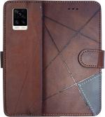 SUPER-ME Vivo V20 Dark Brown Leather Dual Protection Mobile Flip Cover