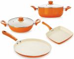 Nirlon Orange Ceramic Non-Stick Cookware Set 4 pcs (CC_ FT28_ DKD26_ GP_ Cass24)