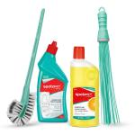 Spotzero By Milton Bathroom Cleaning Set of 4 (1 Pc Toilet Brush Double Side Bristles; 1 Pc Disinfectant Toilet Cleaner, 500 ml; 1 Pc Disinfectant Floor Cleaner, 500 ml; 1 Pc Plastic Kharata)