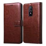 RUPELIK Oneplus 6 Vintage Leather flip Case Cover| Inside TPU with Card Pockets Wallet Stand Magnetic Closure 360 Degree Complete Protection Vintage Flip Cover for Oneplus 6 - Brown