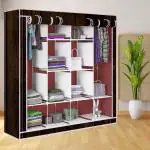 BE MODERN 12 Shelves Wood Print Carbon Steel Collapsible Wardrobe (Finish Color -15_BROWN, DIY(Do-It-Yourself))