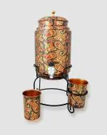 Design Decor Gallery Glass 5 Liter Water Dispenser Karigari Printed Matka Tank Pot With 1 Glass And Stand, 300 Ml