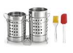 BLUE WONDER Stainless Steel Twin Cutlery Holder Racks With Silicon Basting Mini Spatula Set and (Multicolour, Pack of 2)