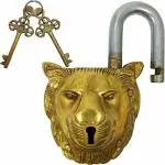 GURU JEE Handmade Solid Brass Lion Padlock with 2 Keys, Beautiful Fully Functional Lock, Sturdy Eye-Catching Detailed Design Gifts Showpiece
