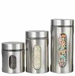 Nirgun Empex 3PCS Kitchen Canisters with Acacia,Glass Canisters with Airtight Stainless Steel Lids,Clear Storage Jars for Coffee Beans, Flour, Sugar, Rice and Spaghetti&More