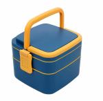 AMAR IMPEX Double-Layer Bento Square Lunch Box with Handle, 2 Compartment Tiffin with Handle & Push Lock, Plastic Tiffin Box for Travelling, School Kids (Multicolor)