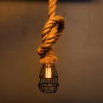 Homesake Rustic Hanging Rope, Filament Lamp With Cage Retro Pendant Light With Filament Bulb, T45 Cafe Lights