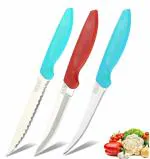 Shruthi VMJ Kitchen Knife Set of 3 Packs Pointed Knife 3' Inch; Steak Knife 4' Inch & Tomato Knife 4' Inch for Cutting, Peeling, Slicing, Mincing, Dicing, Chopping & More