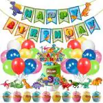 Zyozique Dinosaur Birthday Party Supplies, 37 Pcs Dinosaur Party Supplies Set for Boys and Girls, Include Balloons, Banner, Cake Topper and Cupcake Toppers